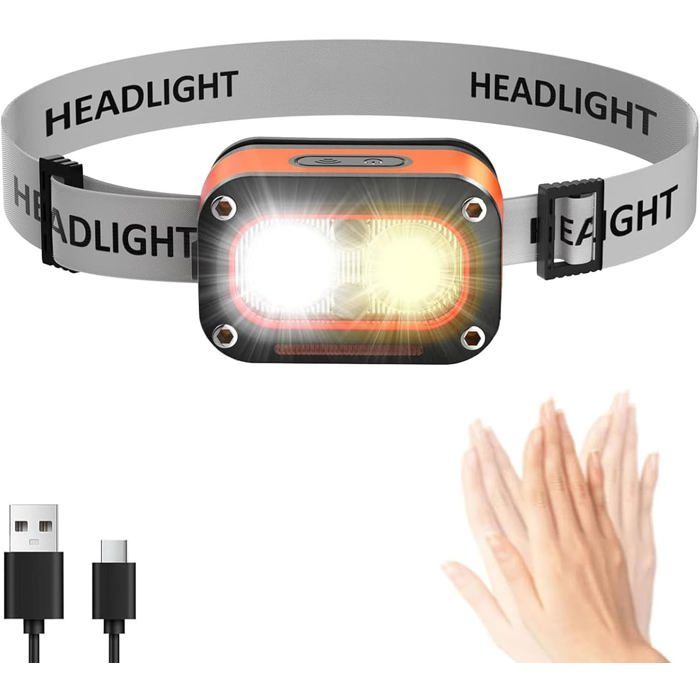 Lampe frontale 3000 lumens rechargeable USB-Clampe frontale LEDétanche avec capteur de mouvement pour campingcoursecyclisme et