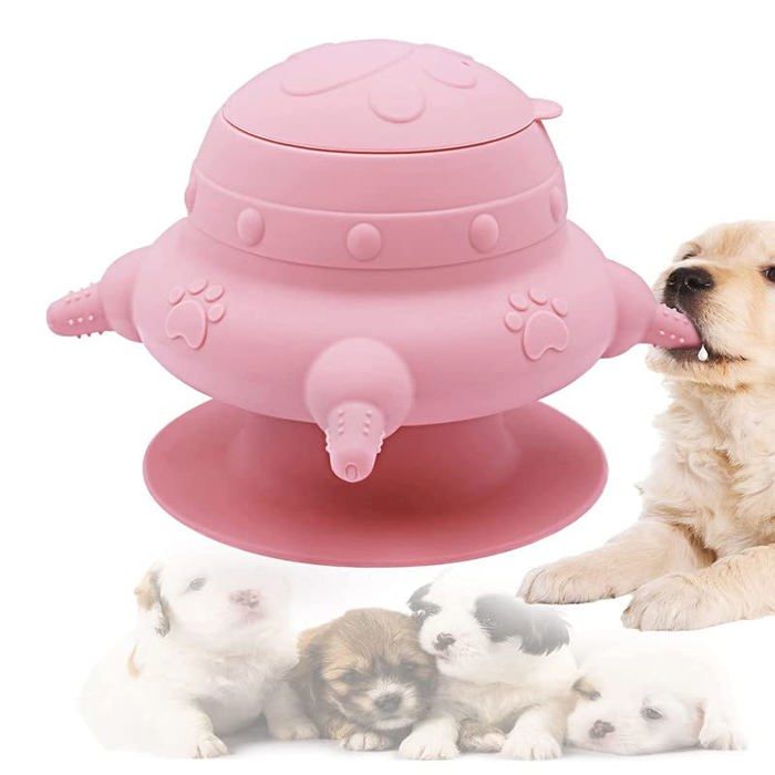 Mangeoire pour Chiots Bol à Lait Bionique en Silicone pour Animaux De Compagnie avec 4 Sucettes Et Ventouse(Rose)