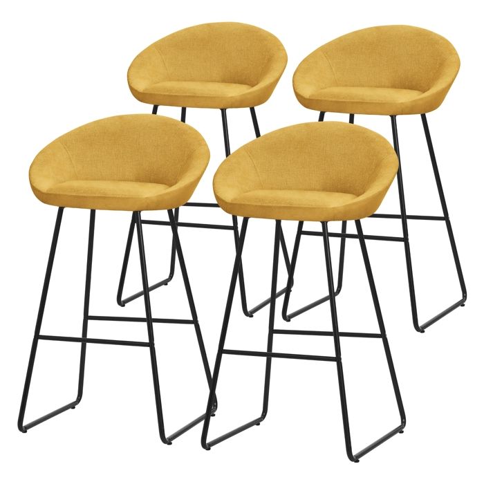 Lot 4 tabourets de bar ML-Design tissu moutarde hauteur 75 cm avec dossier et repose-pieds en métal