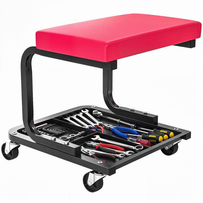 Tabouret de mécanicien - HOMCOM - charge 135 kg - plateau outils roulettes lisses pivotant à 360° - 36 5 x 33 5 x 35 cm - rouge Tabouret de mécanicien - HOMCOM - charge 135 kg - plateau outils roulettes lisses pivotant à 360° - 36 5 x 33 5 x 35 cm - rouge