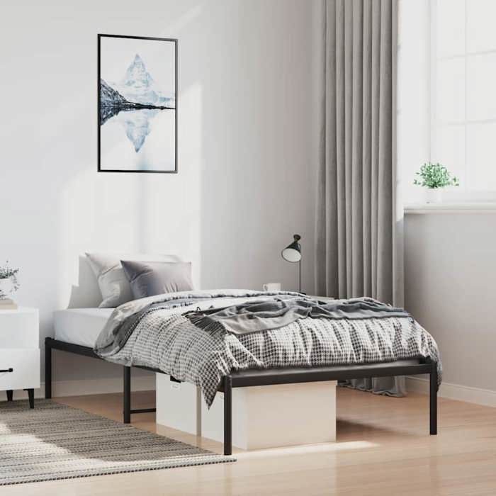 Cadre de lit en métal - vidaXL - 100x190 cm - Noir - Acier - Espace de rangement - Lattes en métal - Pieds centraux