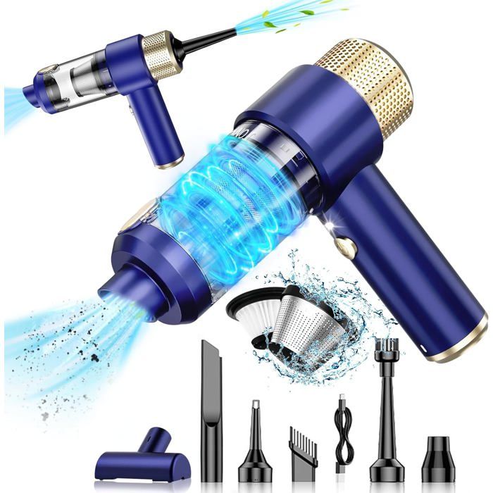 Aspirateur à main sans fil 12000 PA 4 en 1 avec 2 filtres HEPA lavables pour voiture cuisine maison et nettoyage des poils
