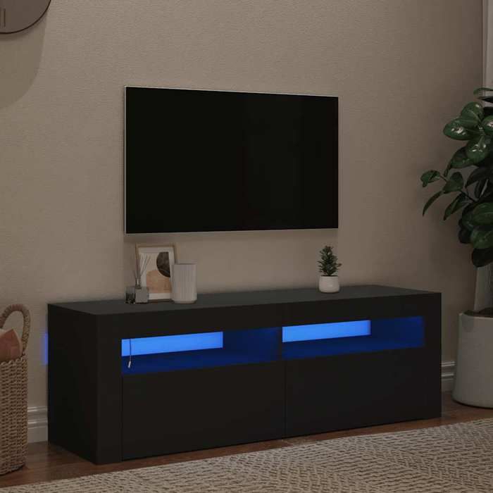 SALE 2026 Armoire TV moderne Noir - Meuble TV avec lumières LED noir 120x35x40cm PRO642823234