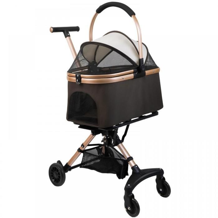 SUPFINE Poussette pour Animaux Poussette de Voyage pour Chiot/Chat Support Amovible en Acier au Carbone + Tissu Oxford Brun Café