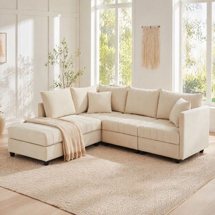 Canapé d’angle modulable 5 places avec pouf amovible Maisentiel ...