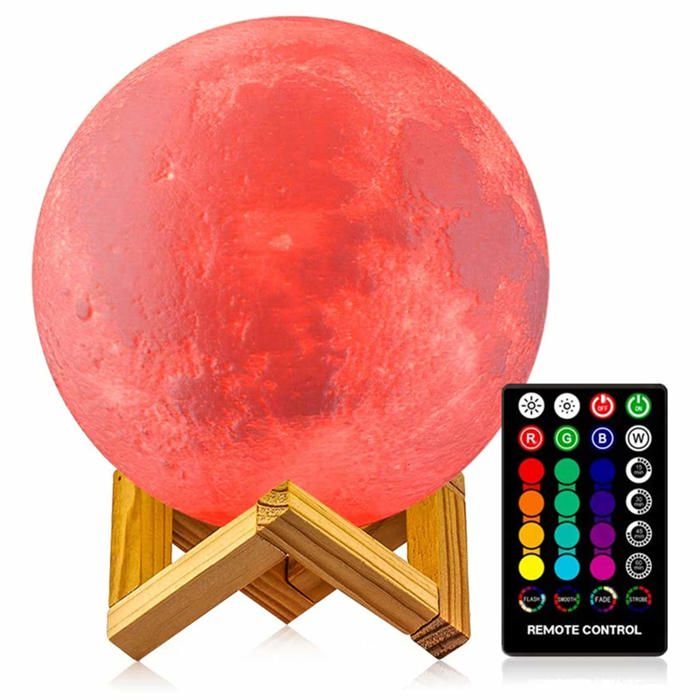 Lampe Lune veilleuse LED 16 couleurs pour enfants impression 3D avec support télécommande/contrôle tactile et minuterie 15 cm.