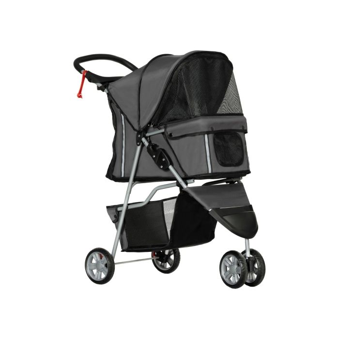 Pet Stroller w/ Zipper for Small and Miniature Dogs 3 Wheel Dog Stroller W/ Removable & Washable Bottom Pad Charcoal Grey