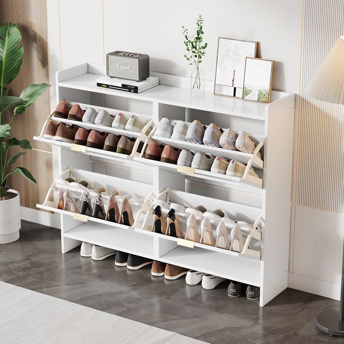 Armoire à chaussures moderne avec 4 cages rabattables étagère à chaussures libre espaces de dépôt ouverts adapté à lentrée ou