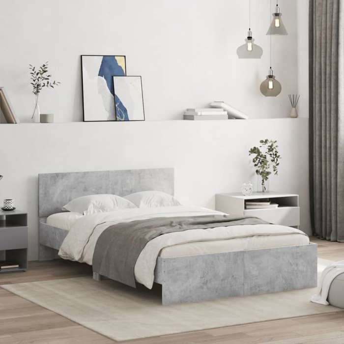 Gris Cadre de lit sans matelas gris béton 120x190 cm - Lit chambre H13387