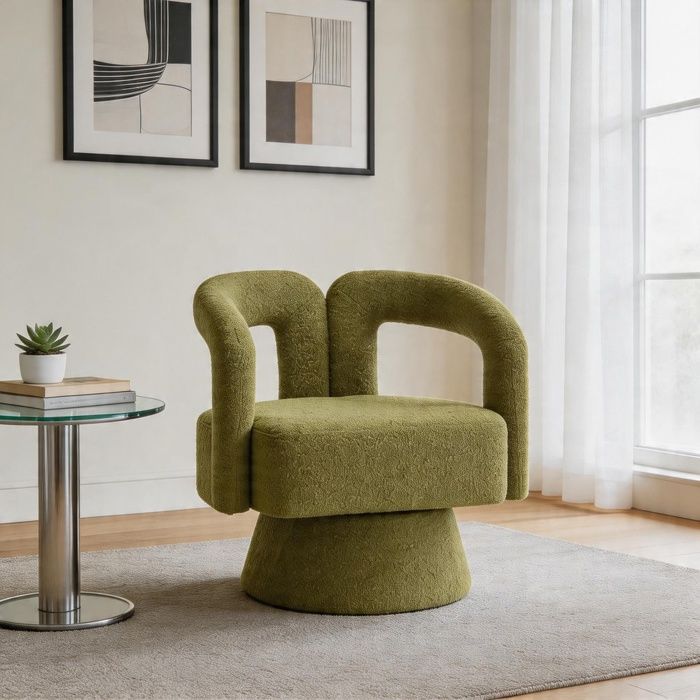 Fauteuil pivotant - Kuschelfass - Vert olive - Rotation 360° - Rembourrage bouclette moelleux