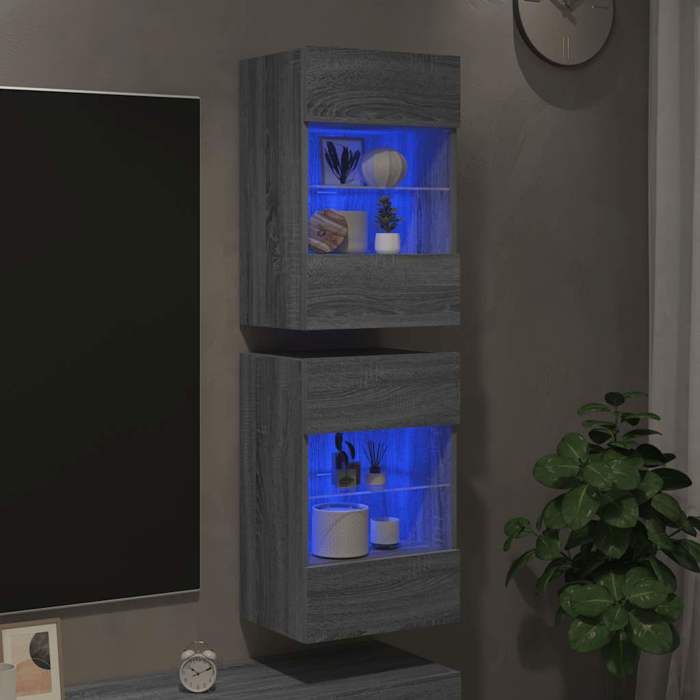 Meubles muraux avec lumières LED pour TV 2pièces - Matériau stable et durable - sonoma gris 40x30x605cm jX2a10