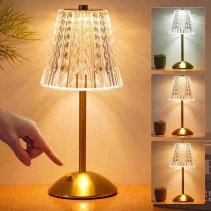 Lampe sans fil lampe en cristal à intensité variable tactile 3 couleurs lampe LED dorée Portable petite lampe Rechargeable pour
