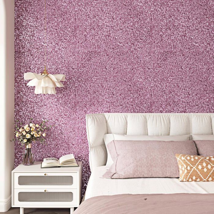 Papier Peint Adhesif Mural Rose Paillettes Vinyle Adhesif Pour Meuble Cuisine Papier Peint Autocollant Pour Salon Chambre 40x200cm