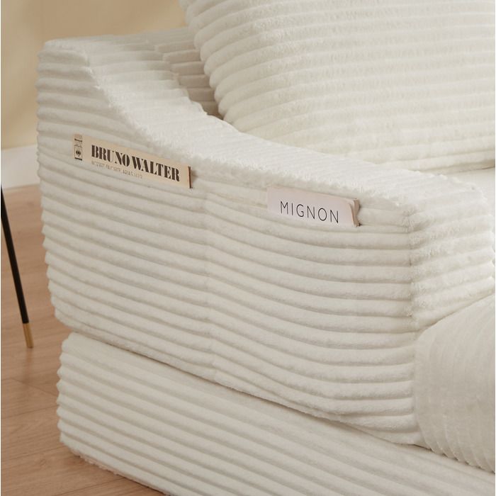 Fauteuil convertible 1 place en velours côtelé blanc design double couche mousse haute densité 160 x 100 x 85 cm