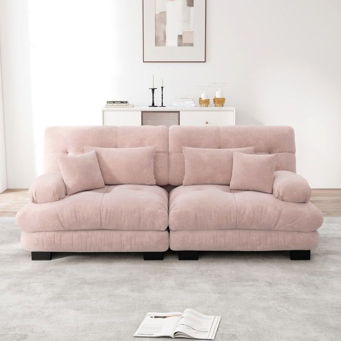 Canapé dangle convertible 3 places en velours chenille rose avec coffre de rangement