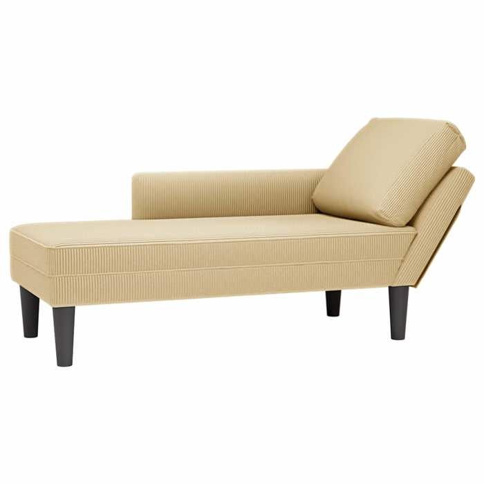 Meuble Chaise longue avec coussin tissu en velours côtelé gris-vert SIEGE - ASSISE FF6440