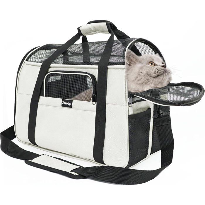 Sac à dos transport chat et chien - pliable respirant beige 42x25x29 cm - jusquà 7 kg