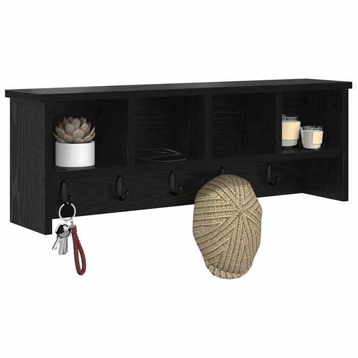 Meuble Étagère - Noir - Porte-manteau mural - 1 pc - avec étagère Chêne noir 75x16x26 cm B4943