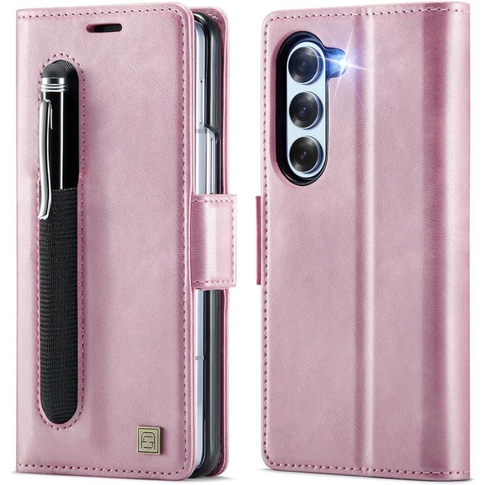 Étui Cuir PU Samsung Galaxy Z Fold 5 - 1 Unité - Or Rose - Protection RFID et Fentes Cartes - Foncti DISTRIBUTEUR SACS DE DEJECTION