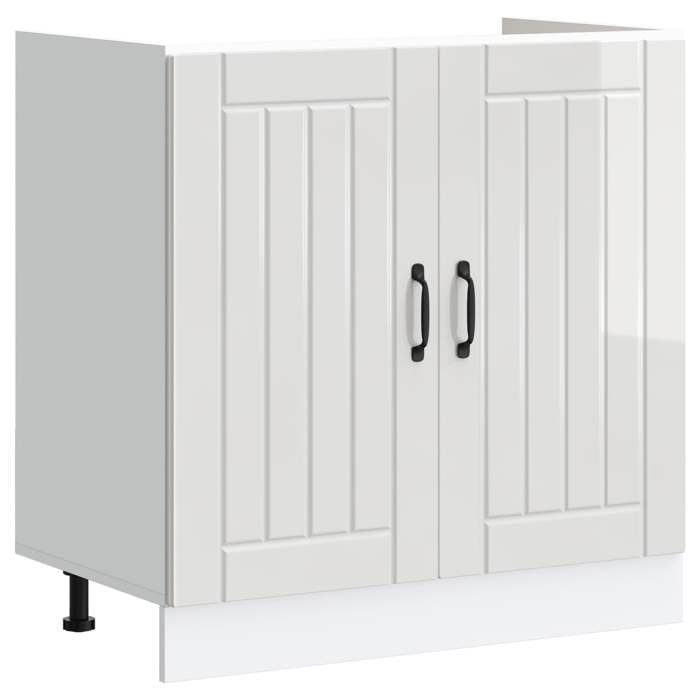 Meuble Rangement - HAOSHOP - Meuble sous évier Lucca 2 pcs Blanc brillant Bois dingénierie&01_29380