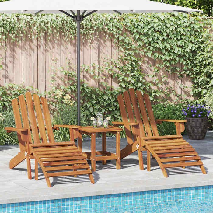Chaises Adirondack de jardin repose-pieds (lot de 2) Bois acacia - Meuble dExtérieur LL1832