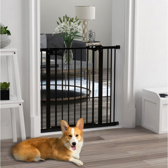 Barrière de sécurité pour porte chiens et animaux métal et plastique 74-87 cm noire