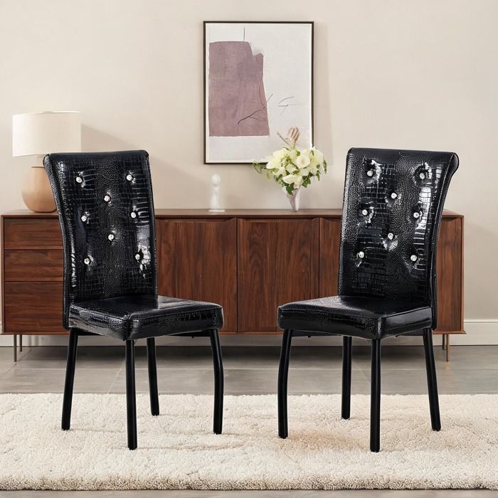 Chaise de salle à manger simili cuir façon crocodile avec boucle cristal métal noir lot de 2 capacité 181 kg