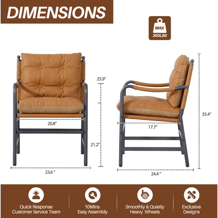Fauteuil daccent 1 place style mid-century moderne avec accoudoirs en cuir PU marron et structure métal ORVRYN