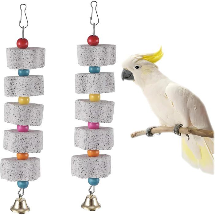 Jouets à mâcher minéraux pour oiseaux 2 pièces avec bec pierre molaire pour perroquets et chinchillas.