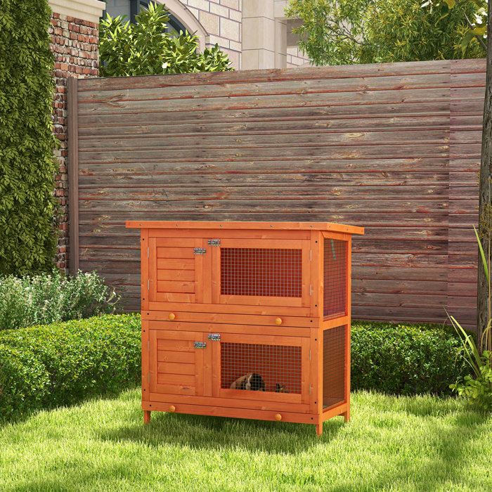 Clapier à lapin - 90 x 45 x 90 cm - 2 niveaux - Tiroirs coulissants - Portes verrouillables