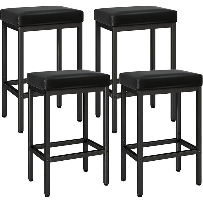 Tabourets Bar Lot de 4 PU Métal Noir Lot de 4 tabourets de bar 66 cm. Assise en PU piétement métallique.Confortables et robustes