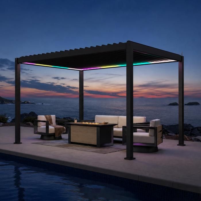 Pergola bioclimatique motorisée autoportante MIRADOR 111DA e-Motion+ 3x4m – Aluminium Anthracite – LED RGB