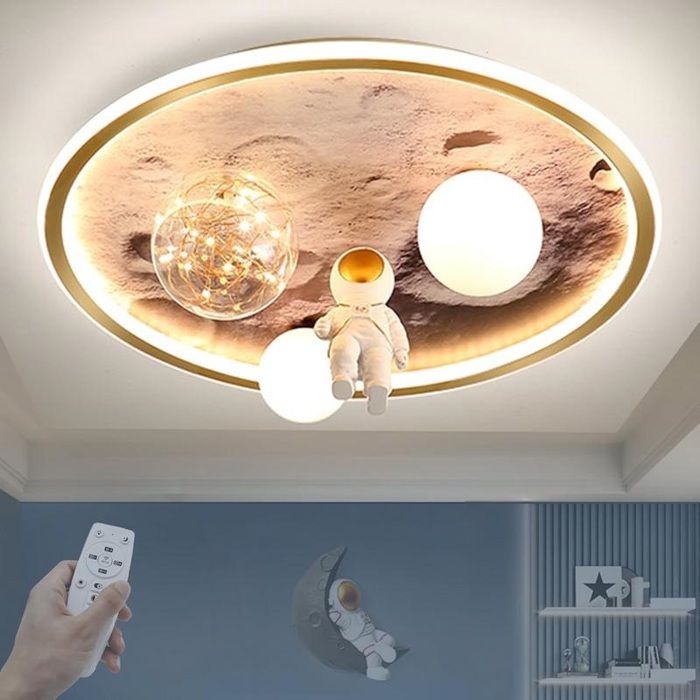 Plafonnier LED astronaute lune 68W dimmable thème espace pour chambre enfant 3000-6000K