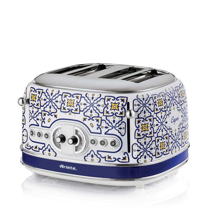 Ariete Toaster 156 Capri Style Méditerranéen 4 Fentes 6 Niveaux de Brunissement avec Ejection Automatique Bac à Miettes Fonctions Grillage Chauffage et Décongélation - vue 2