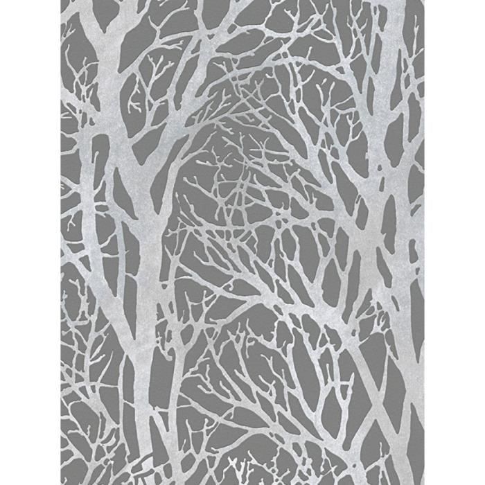 Arbre des Branches papier peint gris foncé et argent - CRÉATION 30094-3