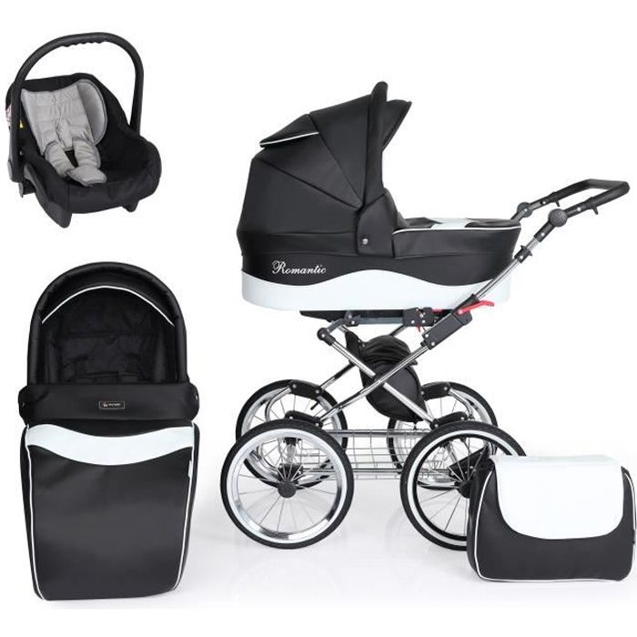 Poussette luxe cuir ecologique noir et blanc 3 en 1 Cdiscount Puericulture Eveil bebe