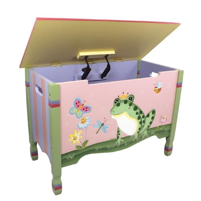 Banc de rangement enfant magic garden coffre à jouets bois fille bébé  td-11644a - Conforama