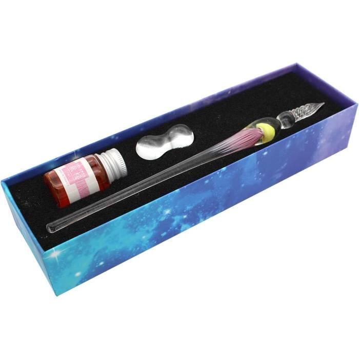 Stylo à Plume En Verre Cristal - Calligraphie, Encre Colorée, Design Arc-en-Ciel, Longueur 19.5 Cm (Inclus Encre 7ml)