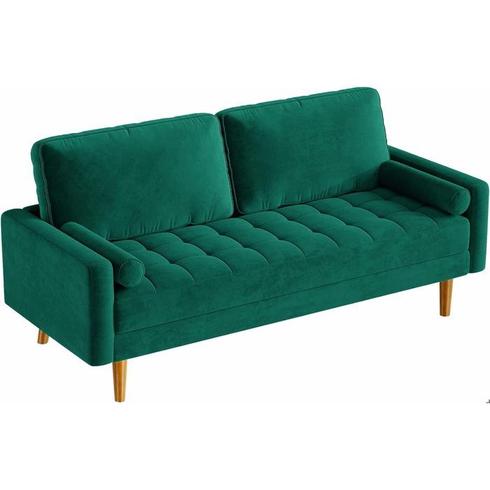 Canapé 3 Places en Velours ConfortableCanapé Scandinave avec 2 coussins pour salonFauteuil Moderne 78×176×85cmVert