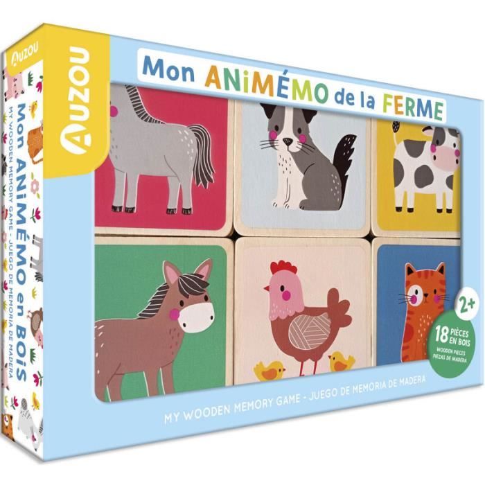 Jeu de mémoire - Auzou - Mon animémo de la ferme - 18 pièces - Bois - À ...