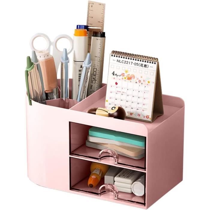 Lot De 2 Organisateurs De Bureau Empilables à 3 Tiroirs - Rangement Anti-Poussière Blanc Pour Stylos, Fournitures | Matériau ABS