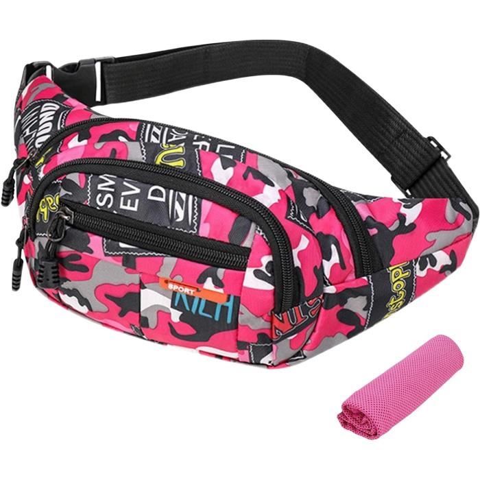 Sac Banane Camouflage Nylon - 35x12cm - 3 Compartiments - Sangle Réglable Jusqu'à 109cm