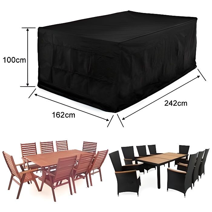 Housse de protection pour salon de jardin table - Marque - Modèle - 420D Oxford - Noir - Taille 242x162x100cm