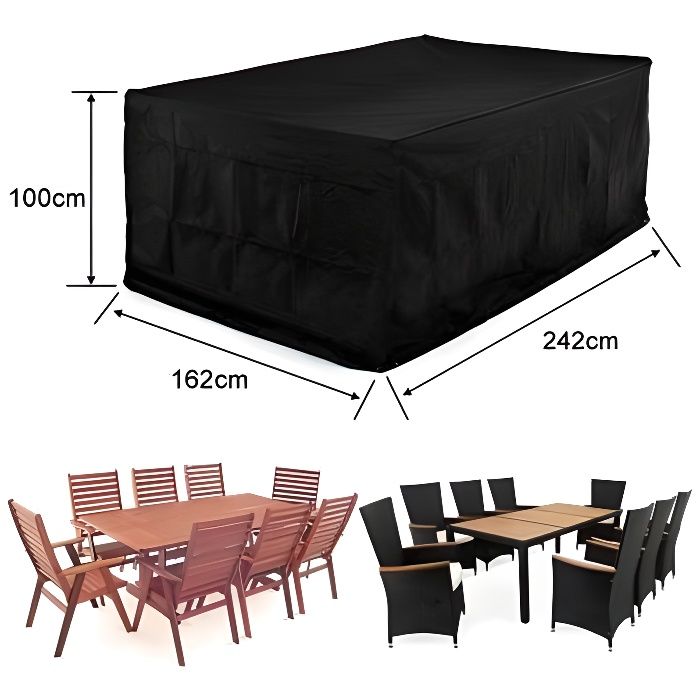 XIANGPEIFBH Housse Table De Jardin 240x140x100cm Noir 420D Oxford Tissu Bache Table De Jardin Au Vent Anti-UV éTanche Avec Corde Et Boucle Housse Salon De Jardin Rectangulaire Multi-Taille