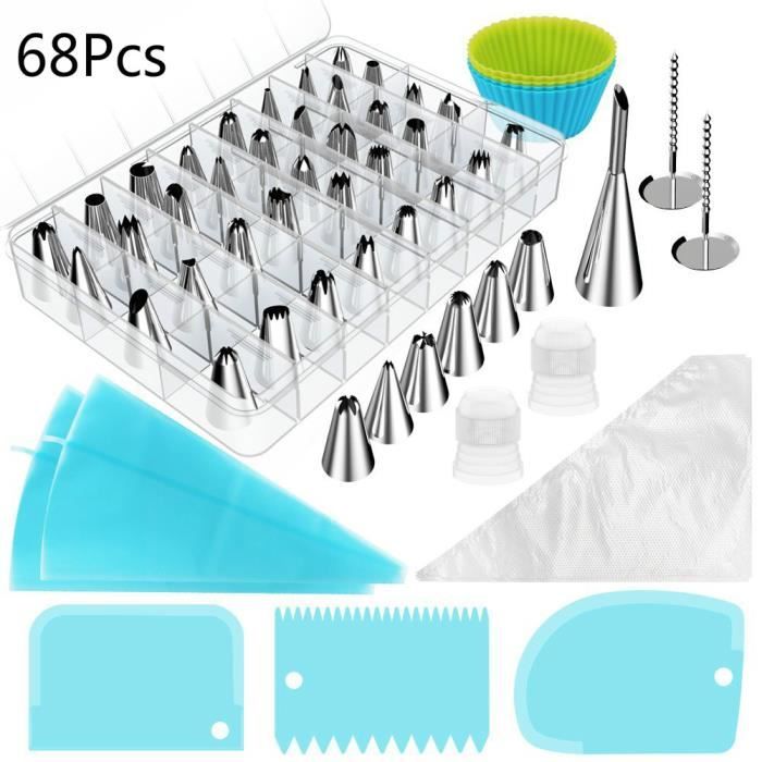 68 Pcs Poche À Douille En Acier Inoxydable DIY Kits Réutilisable Pour Décoration De Gâteaux Crème