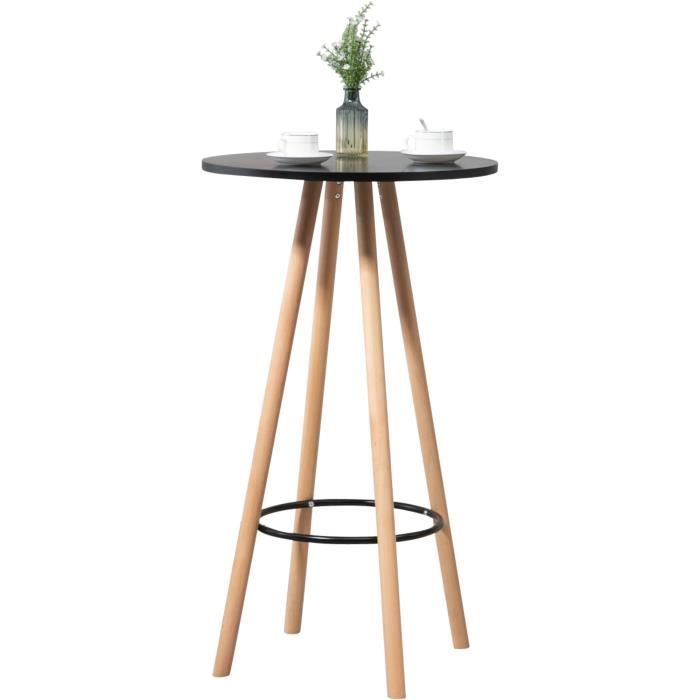 table haute ronde avec repose-pieds hauteur 107 en mdf noir design scandinave