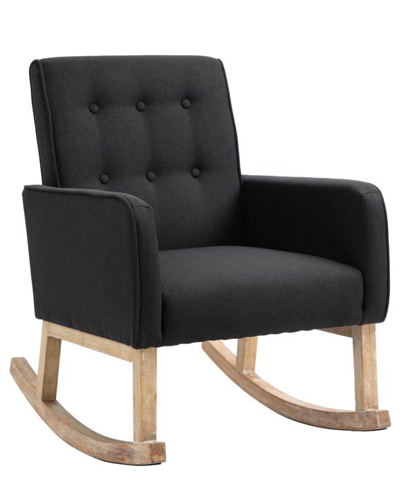 fauteuil à bascule - design moderne - tissu noir - pieds en bois