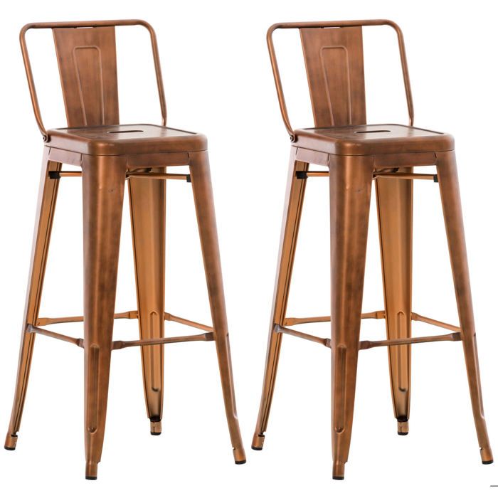 Lot de 2 tabourets de bar design industriel en metal avec repose pied couleur cuivre 10_0001008