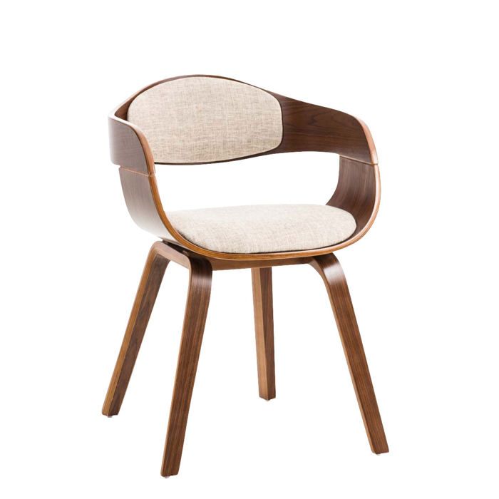 Chaise de bureau sans roulettes visiteur en tissu et bois design retro et confort maximal noyer creme BUR10546