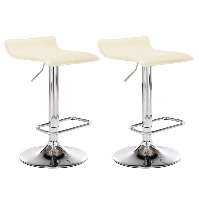 Lot de 2 tabourets de bar en synthetique creme hauteur reglable avec repose pieds chrome TDB10158